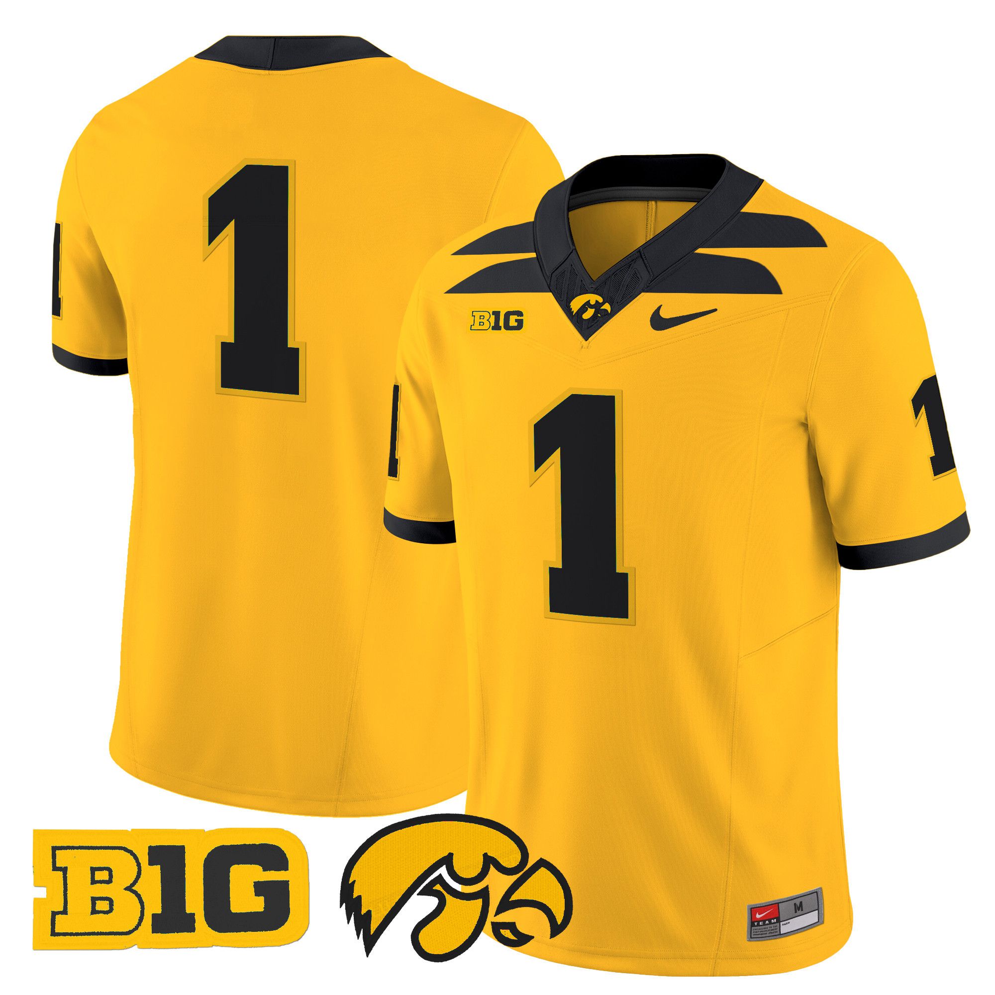 Men Iowa Hawkeyes #1 No Name Yellow Nike 2024 Vapor Limited NCAA Jersey style 1->ncaa teams->NCAA Jersey